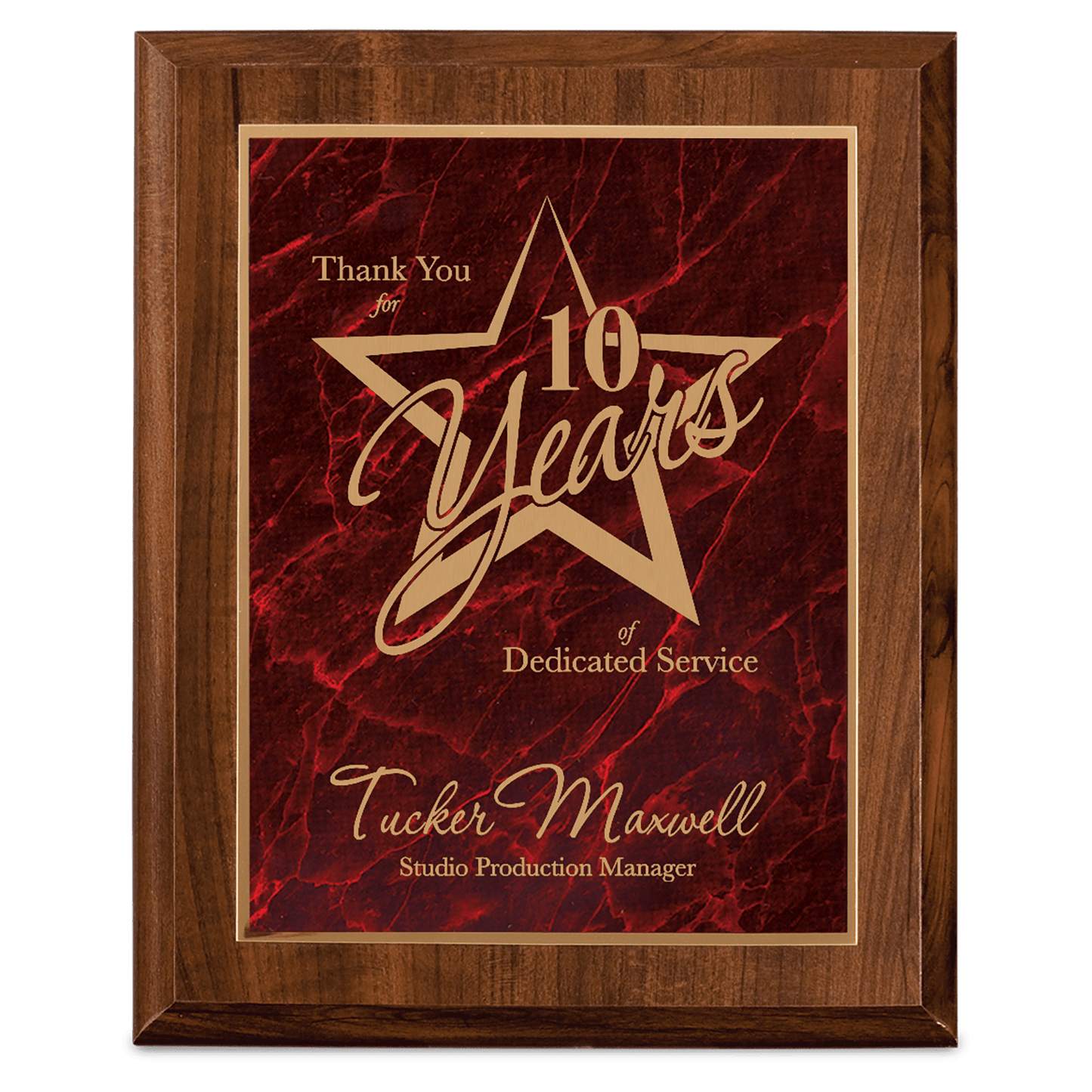 7" x 9" Cherry Finish Plaque with Red Marbleized Plate