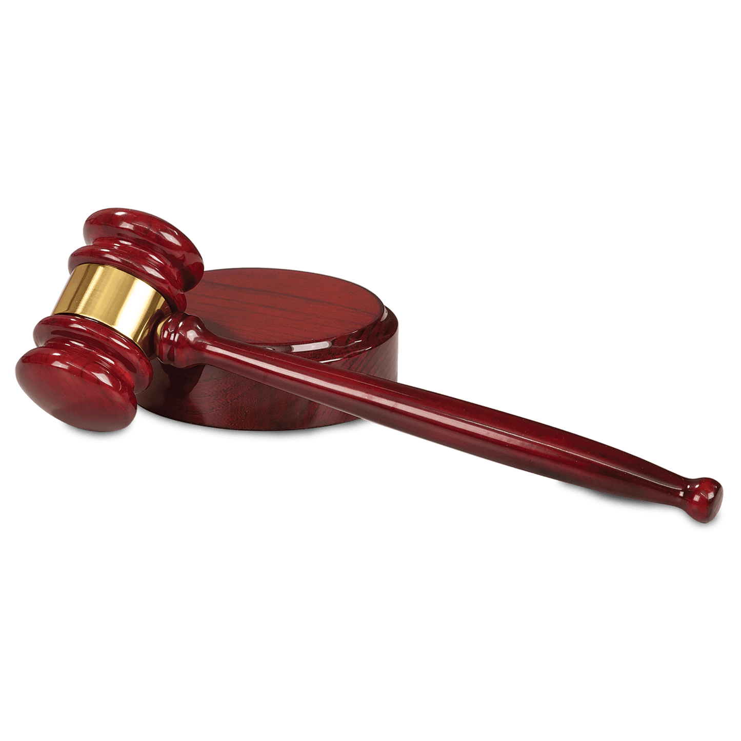 10" Rosewood Piano Finish Gavel with Brass Band & Sounding Block laser engravable