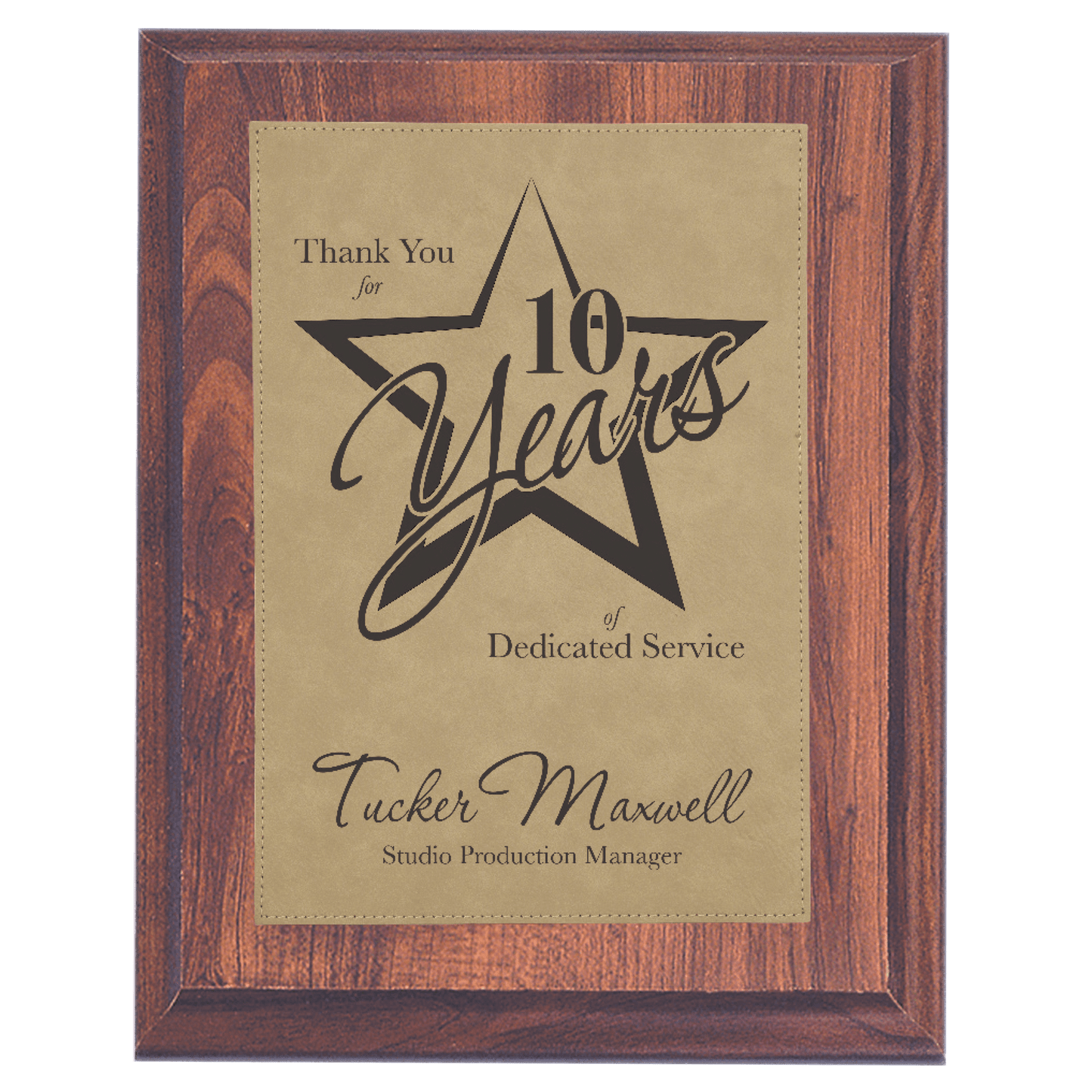 8" x 10" Elegant Cherry Finish Plaque with Light Brown Leatherette Plate