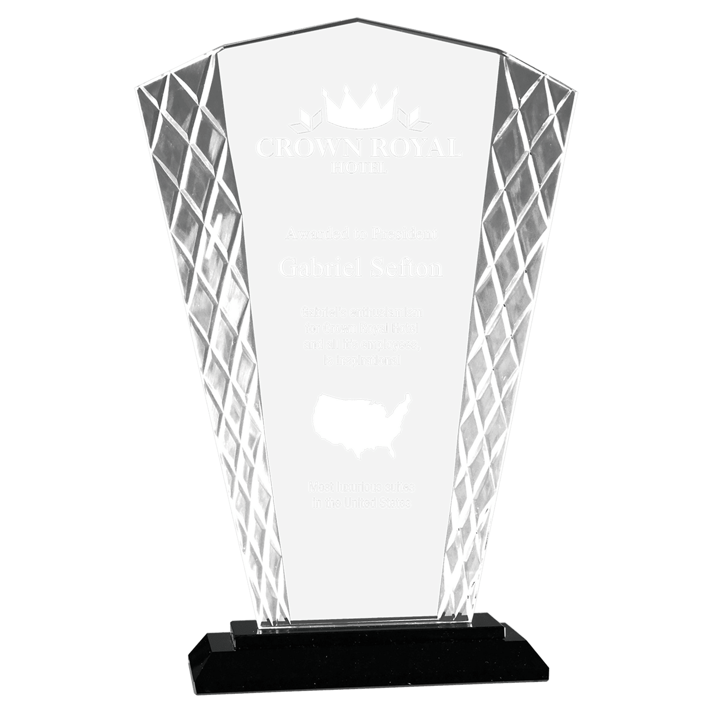 9 1/2" Fan Accent Glass on Black Base crystal award laser engravable