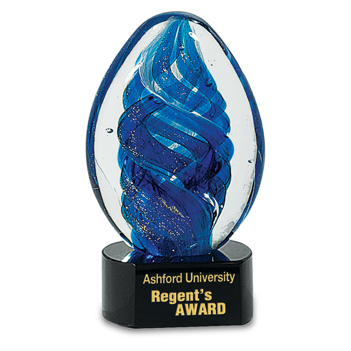 6" Blue Oval Swirl Art Glass glass award laser engravable