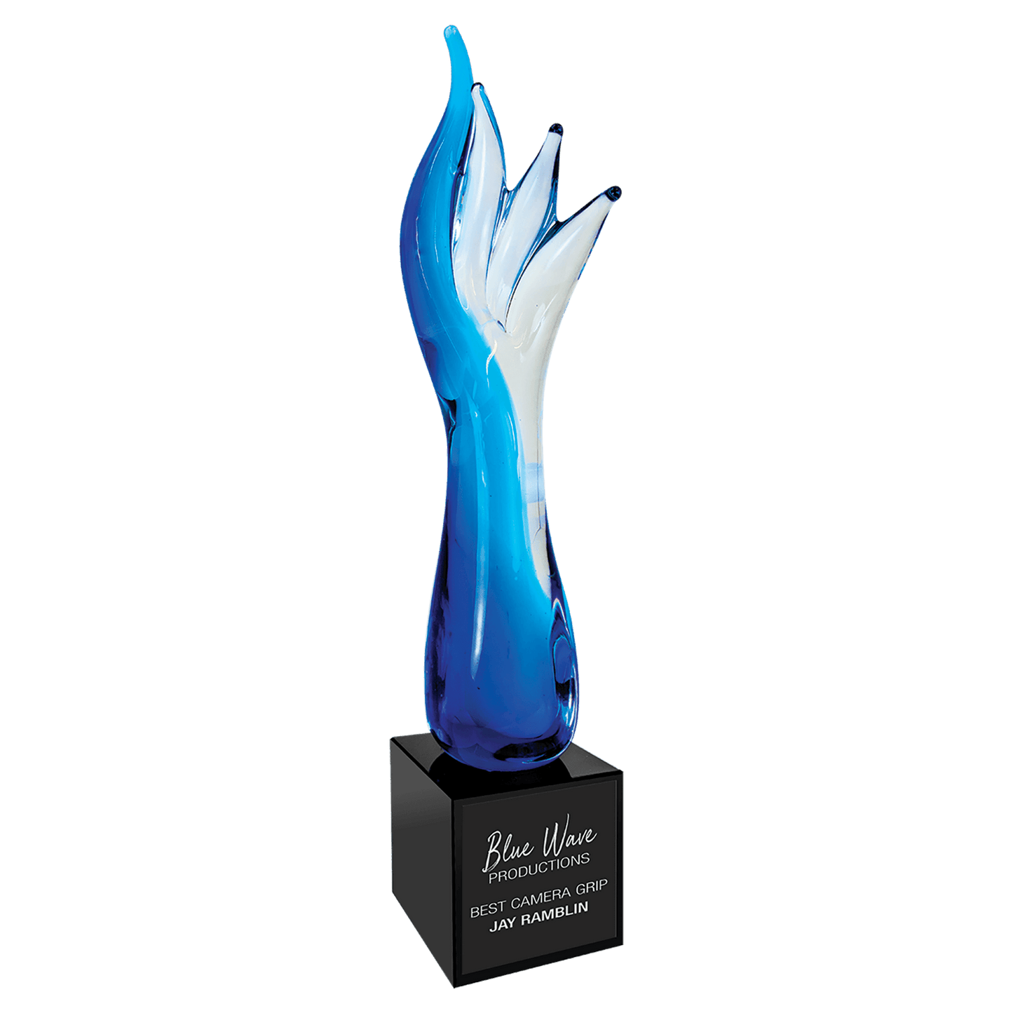 17" Blue Aspire Art Glass glass award laser engravable