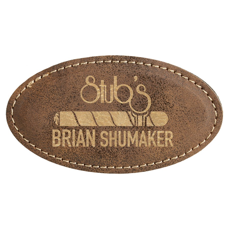 Rustic/Gold 3 1/4" x 1 3/4" laser engravable leatherette oval name badge