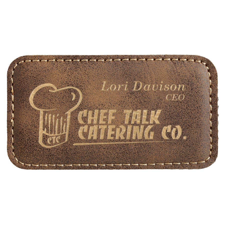 Rustic/Gold 3 1/4" x 1 3/4" laser engravable leatherette name badge