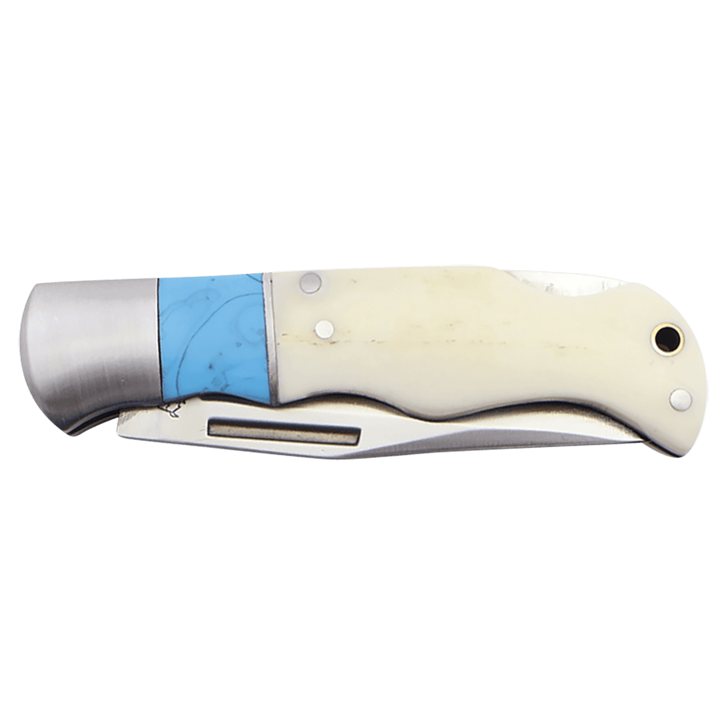 Bison River 3 1/2" Blue/Bone Folding Knife laser engravable