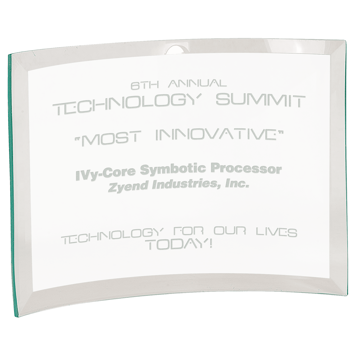 10" x 7" x 1/4" Beveled Jade Glass Crescent crystal award laser engravable