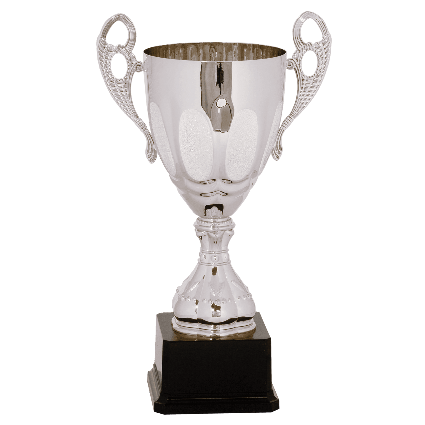 Silver 3 13" Completed Metal Cup Trophy on Plastic Base