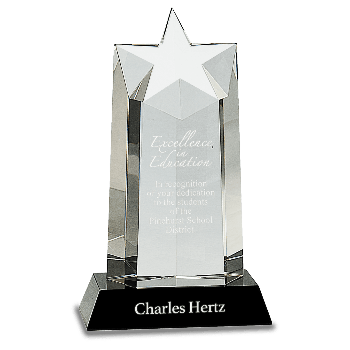 9 1/4" Crystal Star Column on Black Pedestal Base crystal award laser engravable