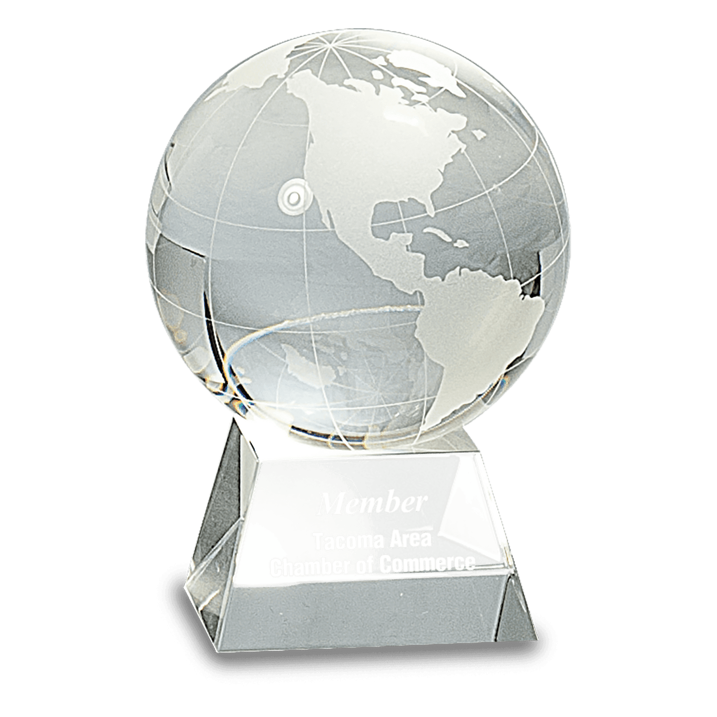 4 1/2" Crystal Globe on Clear Base crystal award laser engravable