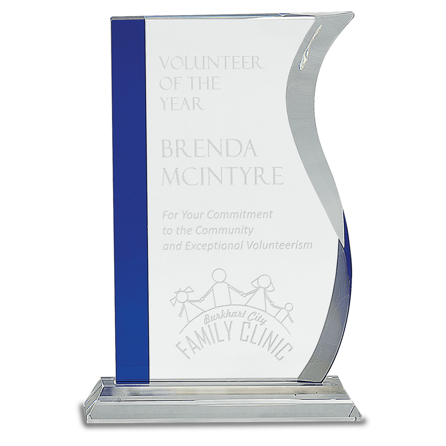 9 3/4" Blue Edge Crystal Wave on Clear Base crystal award laser engravable