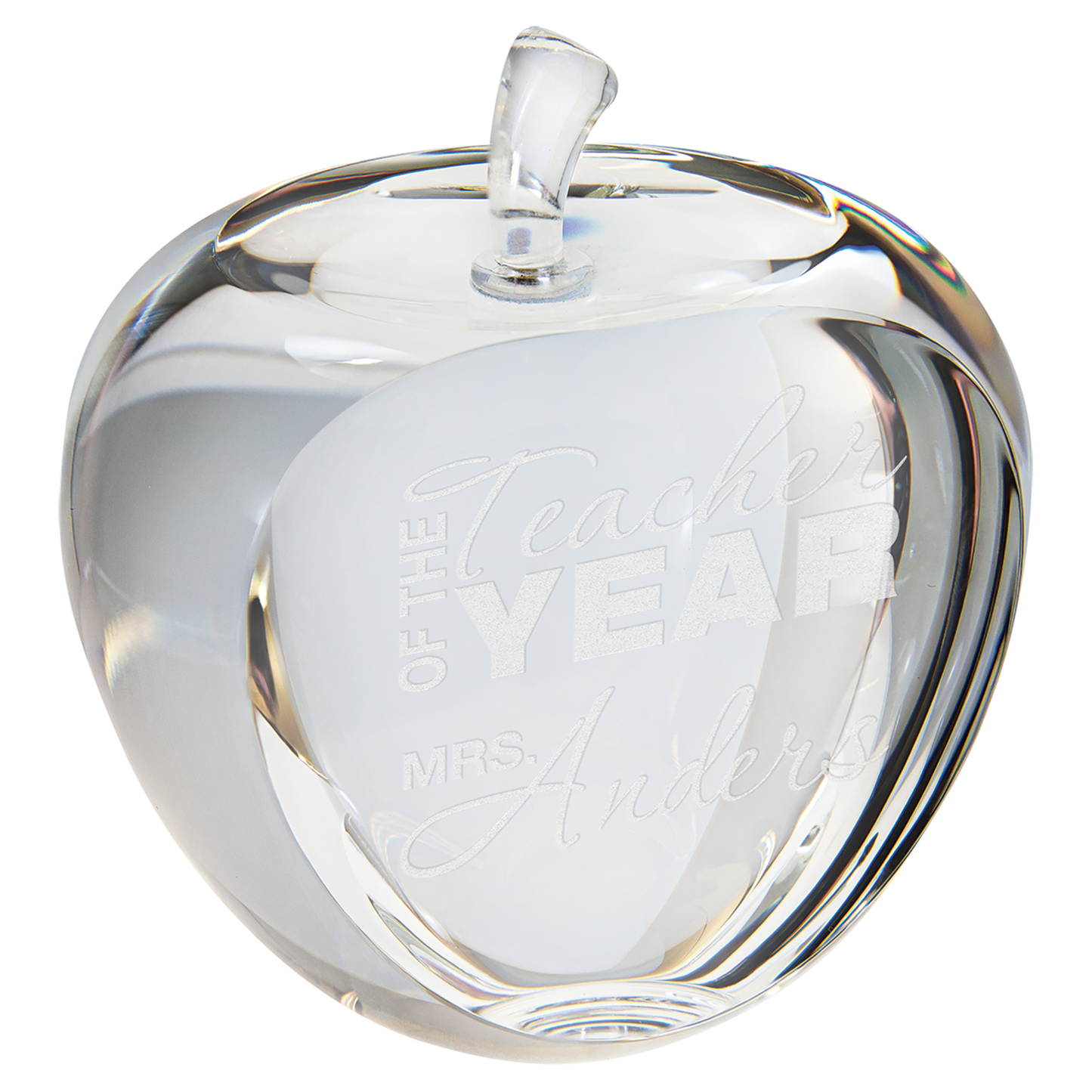 3 3/4" Crystal Apple with Flat Face crystal award laser engravable