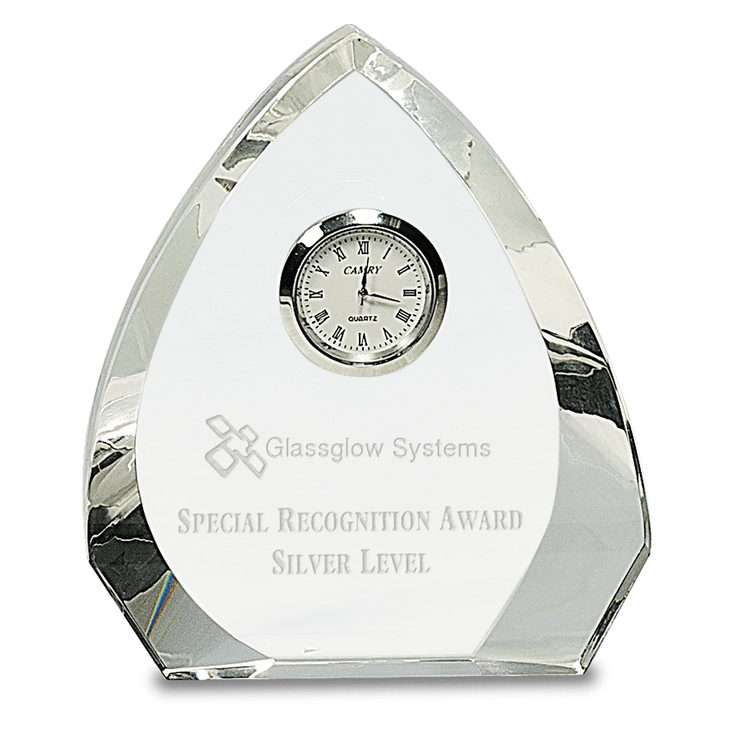 5 1/2" Clear Crystal Arch with Clock crystal award laser engravable