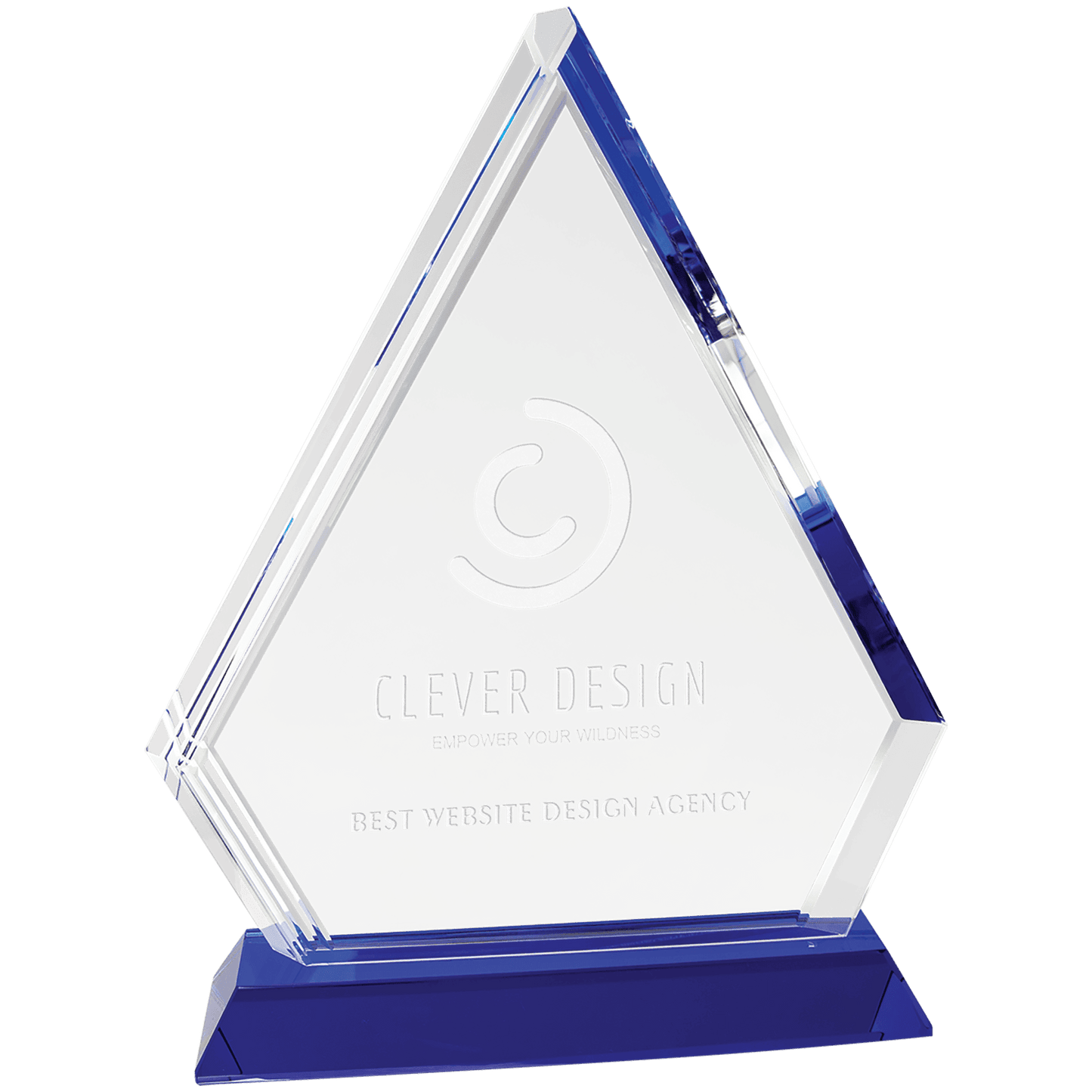 9 3/4" Crystal Diamond on Blue Pedestal Base crystal award laser engravable