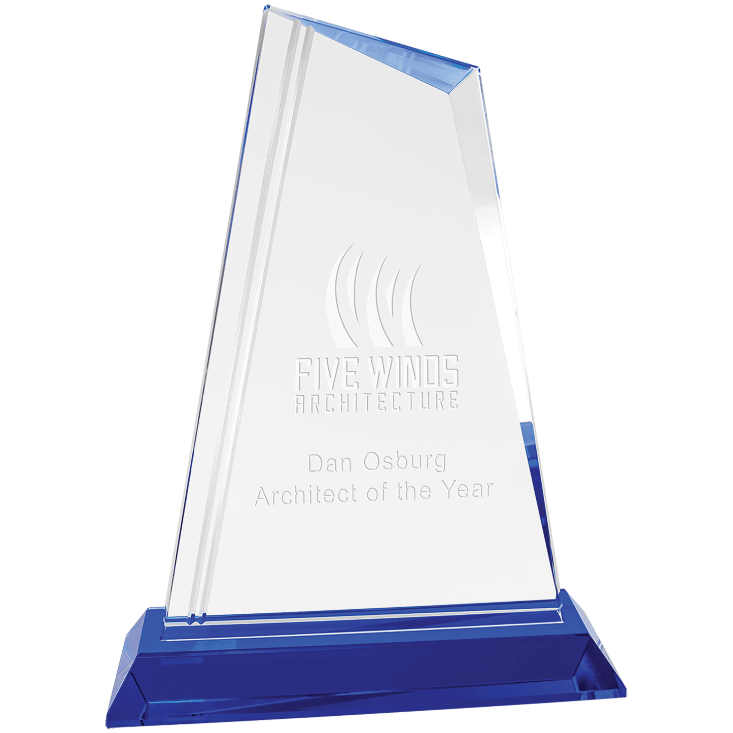 9" Crystal Peak with Blue Base crystal award laser engravable