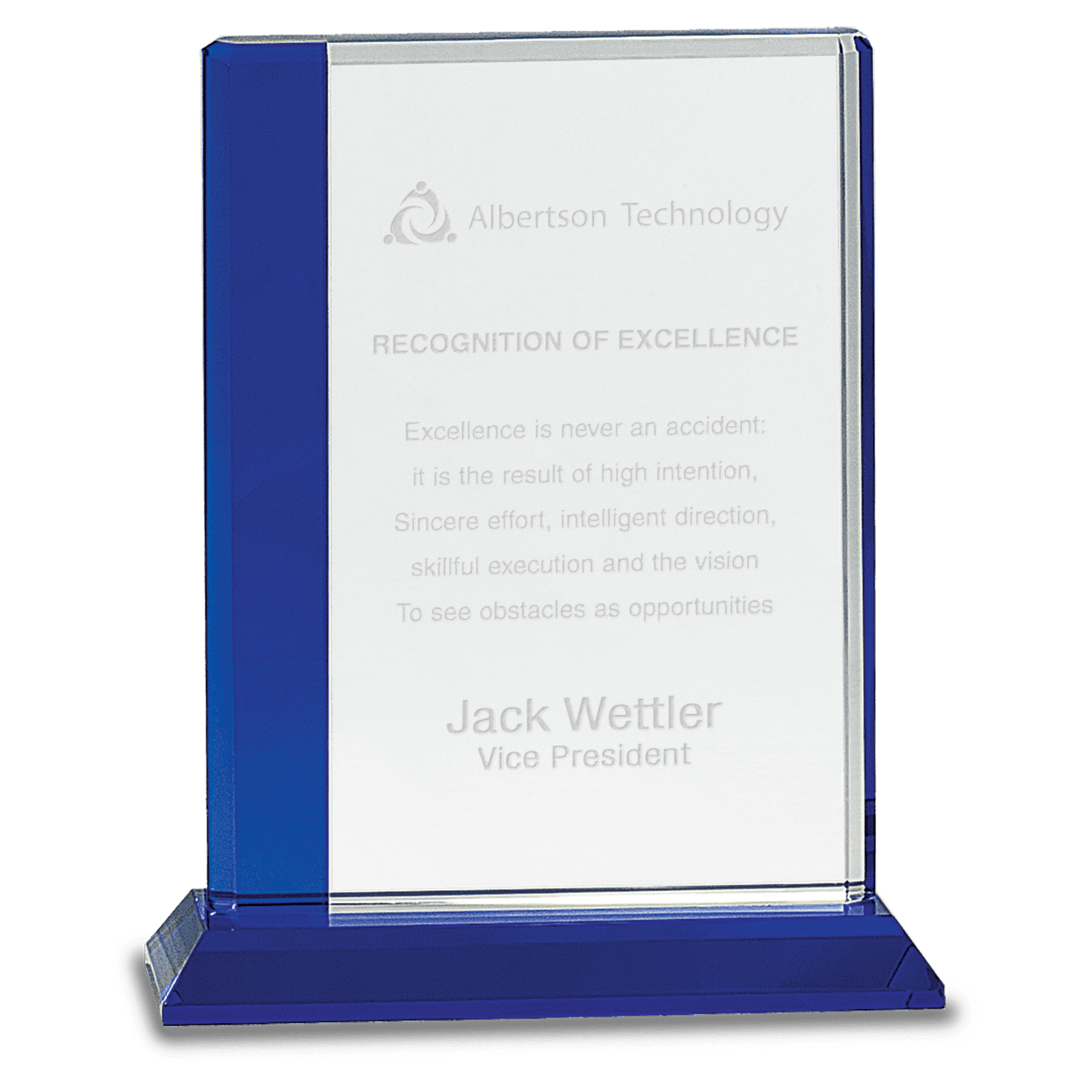6 1/2" x 8" Blue Edge Crystal on Blue Base crystal award laser engravable