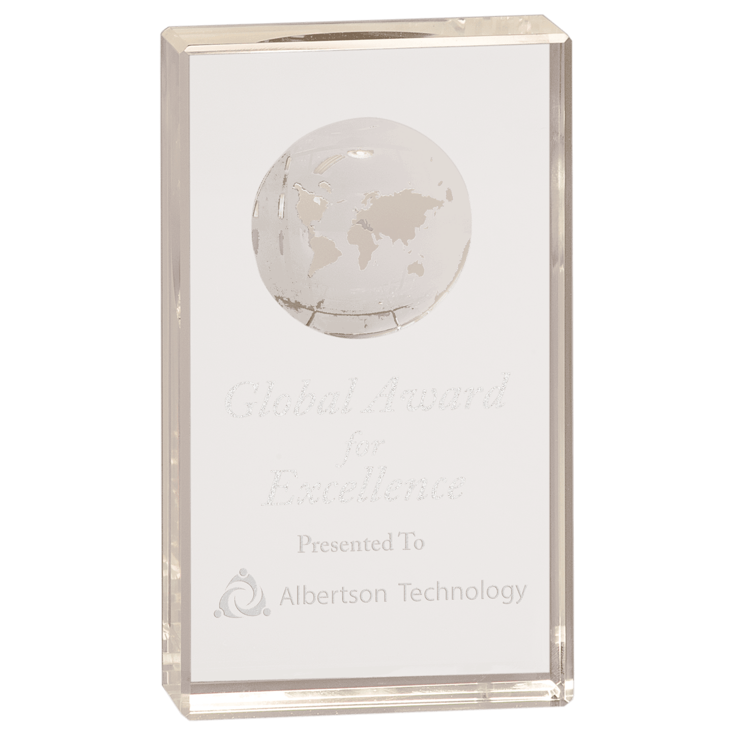 6" Clear Crystal Rectangle with Globe Etching crystal award laser engravable