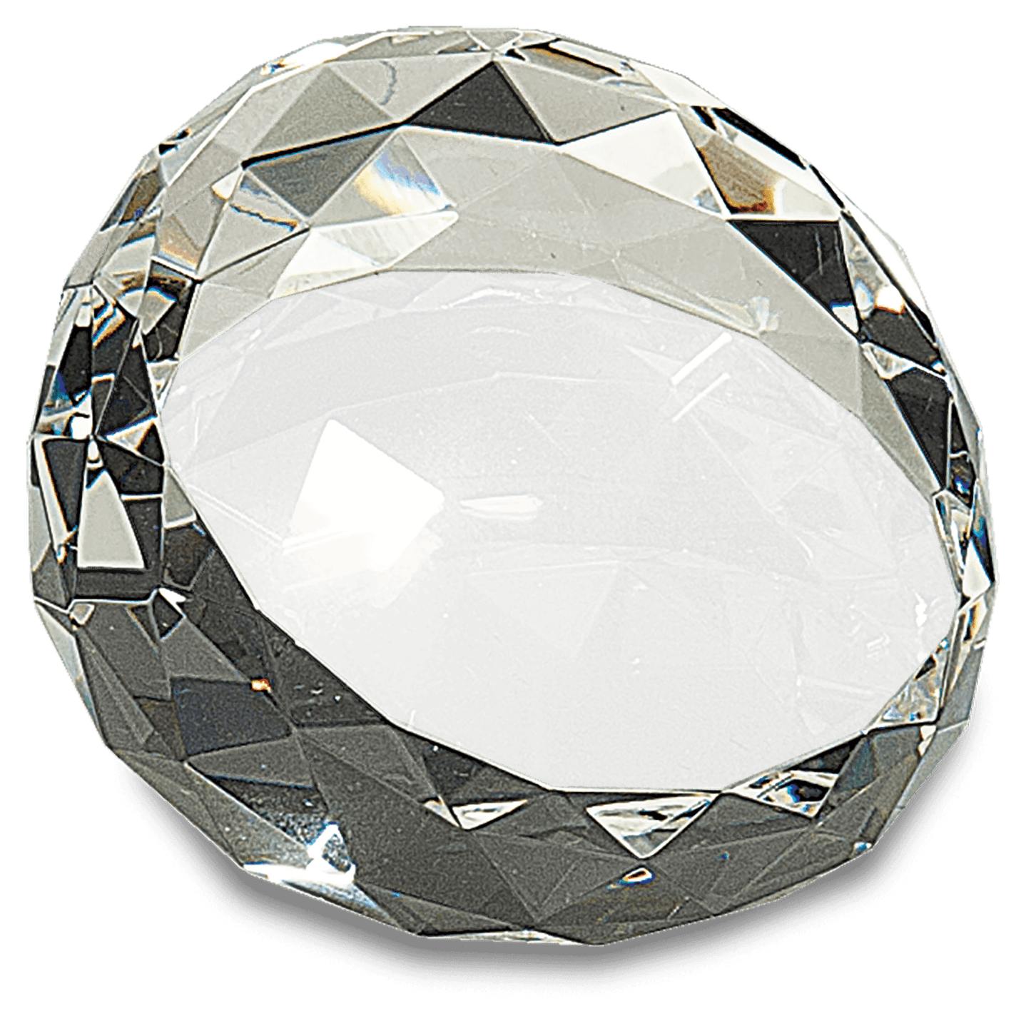 3 1/2" x 2" Clear Round Crystal Facet Paperweight
