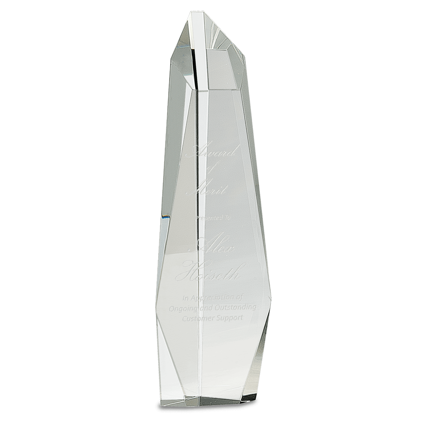 12" Clear Crystal Facet Slant-Top Tower crystal award laser engravable