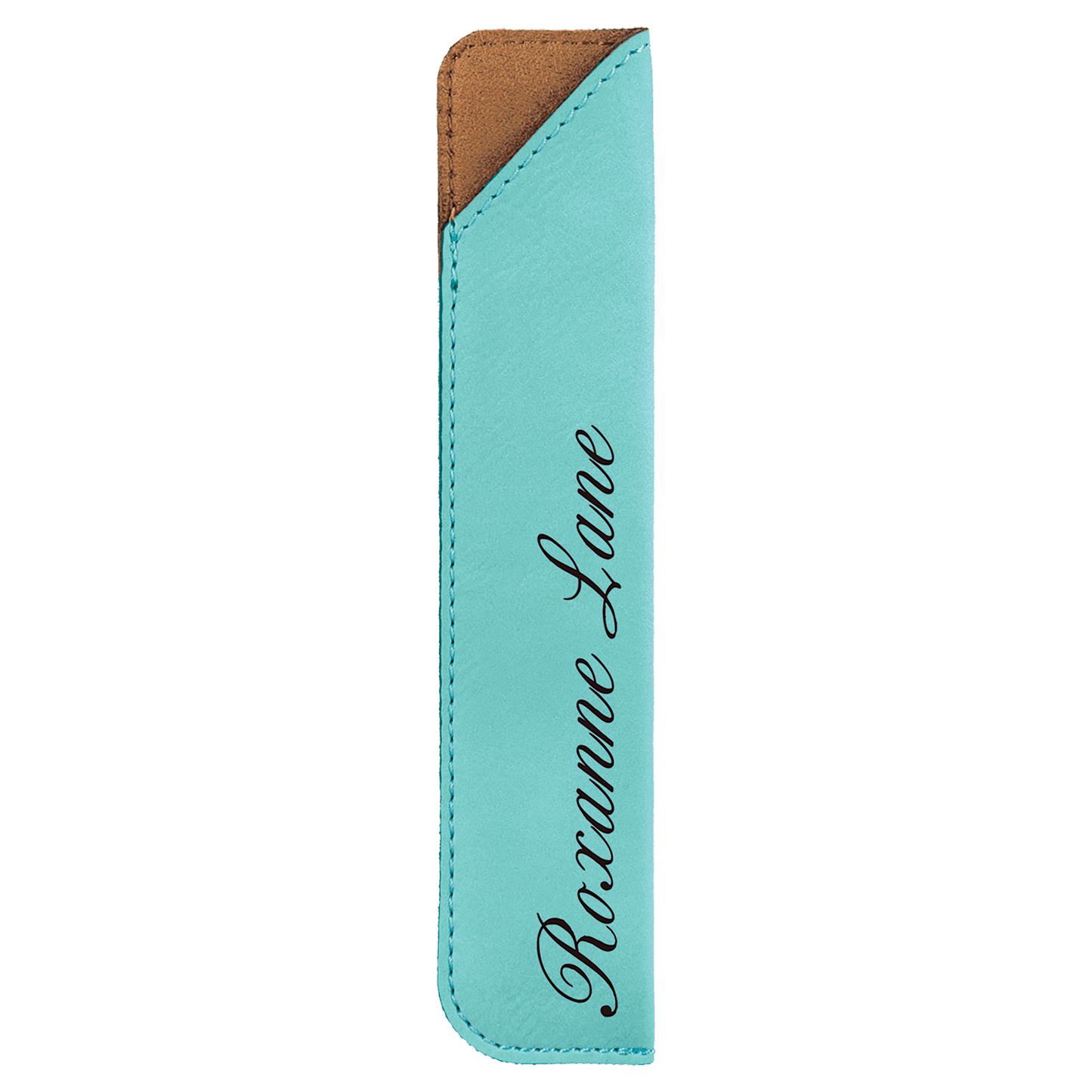 Teal 6 1/4" laser engravable leatherette pen sleeve personalized gift