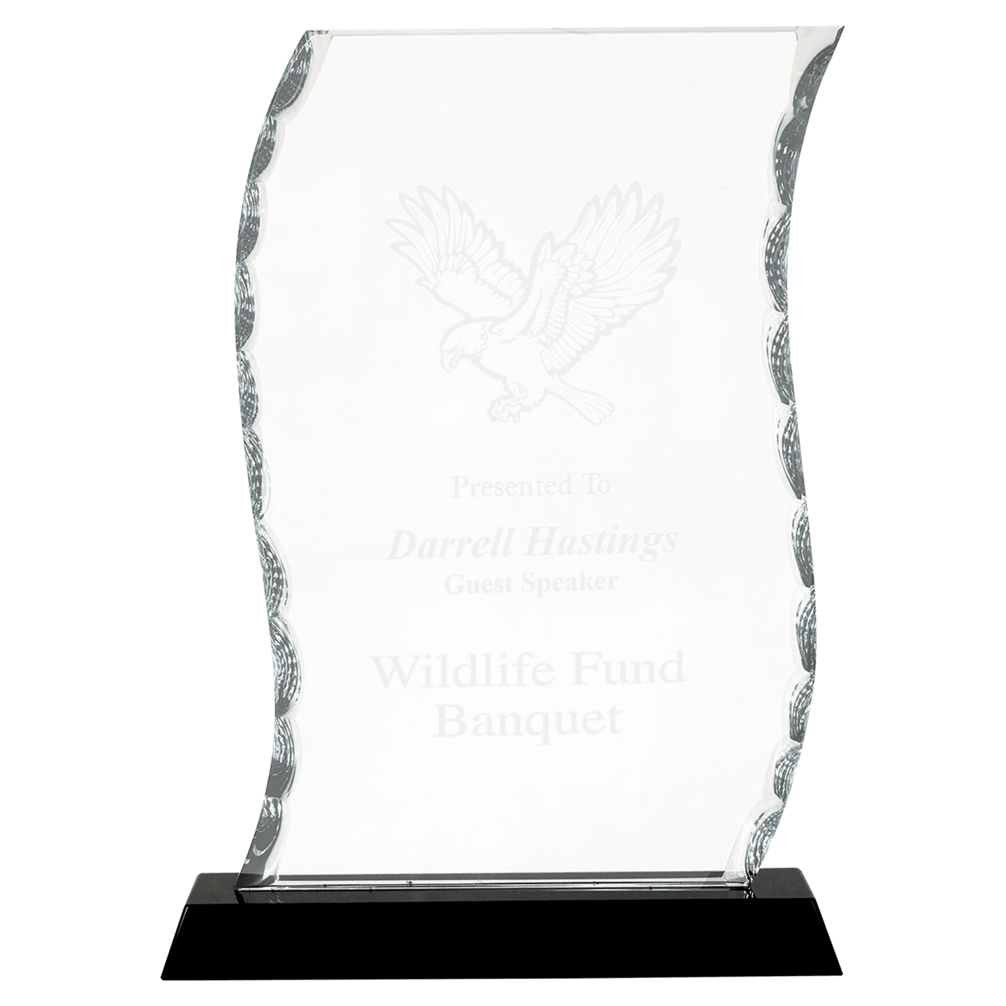 8 1/4" Scroll Facet Glass on Black Base crystal award laser engravable