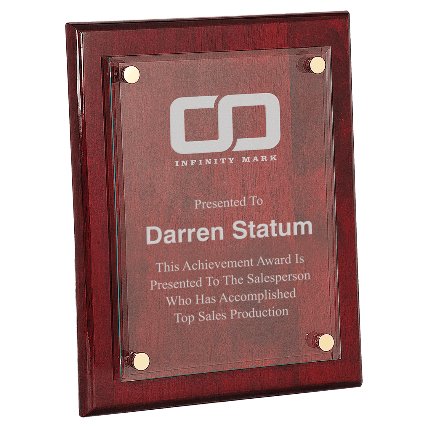 8" x 10" Piano Finish Floating Glass Plaque crystal award laser engravable