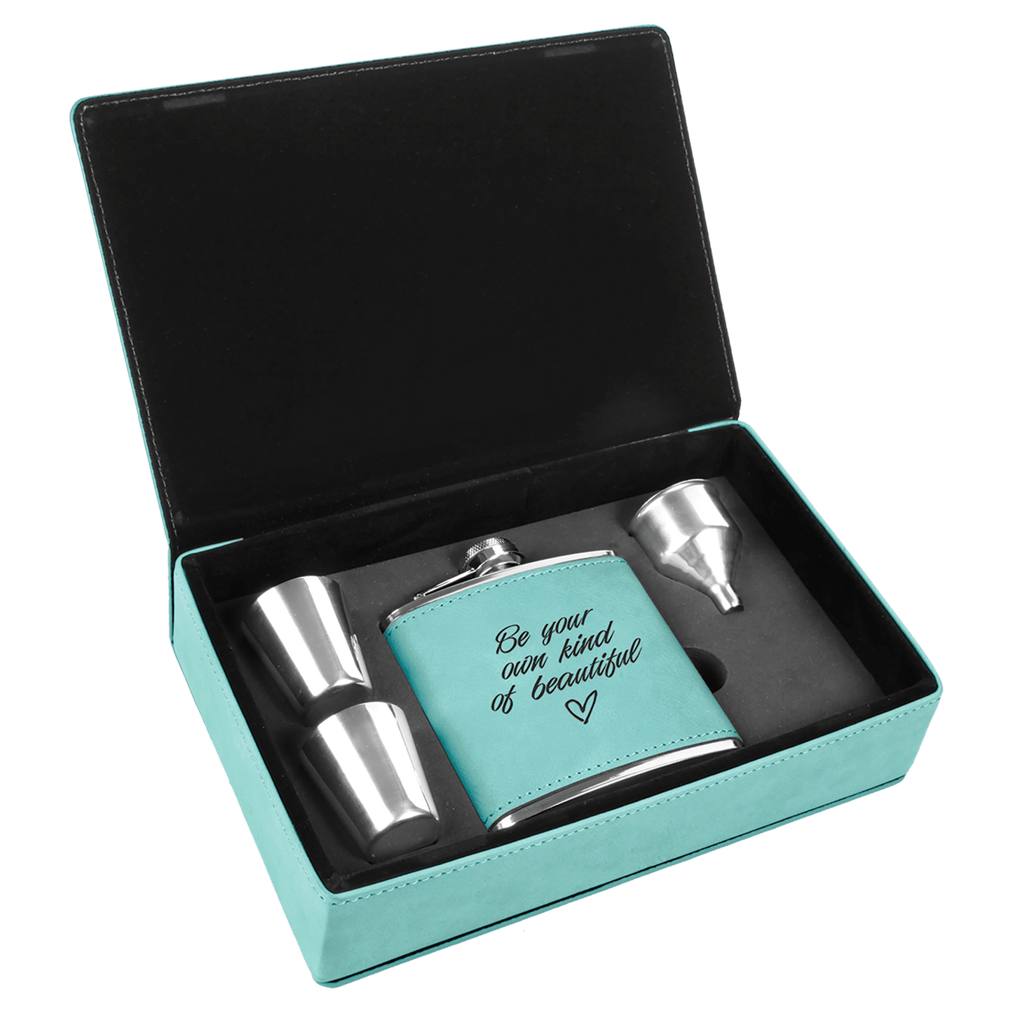 6 oz. Teal Laserable Leatherette Flask Gift Set