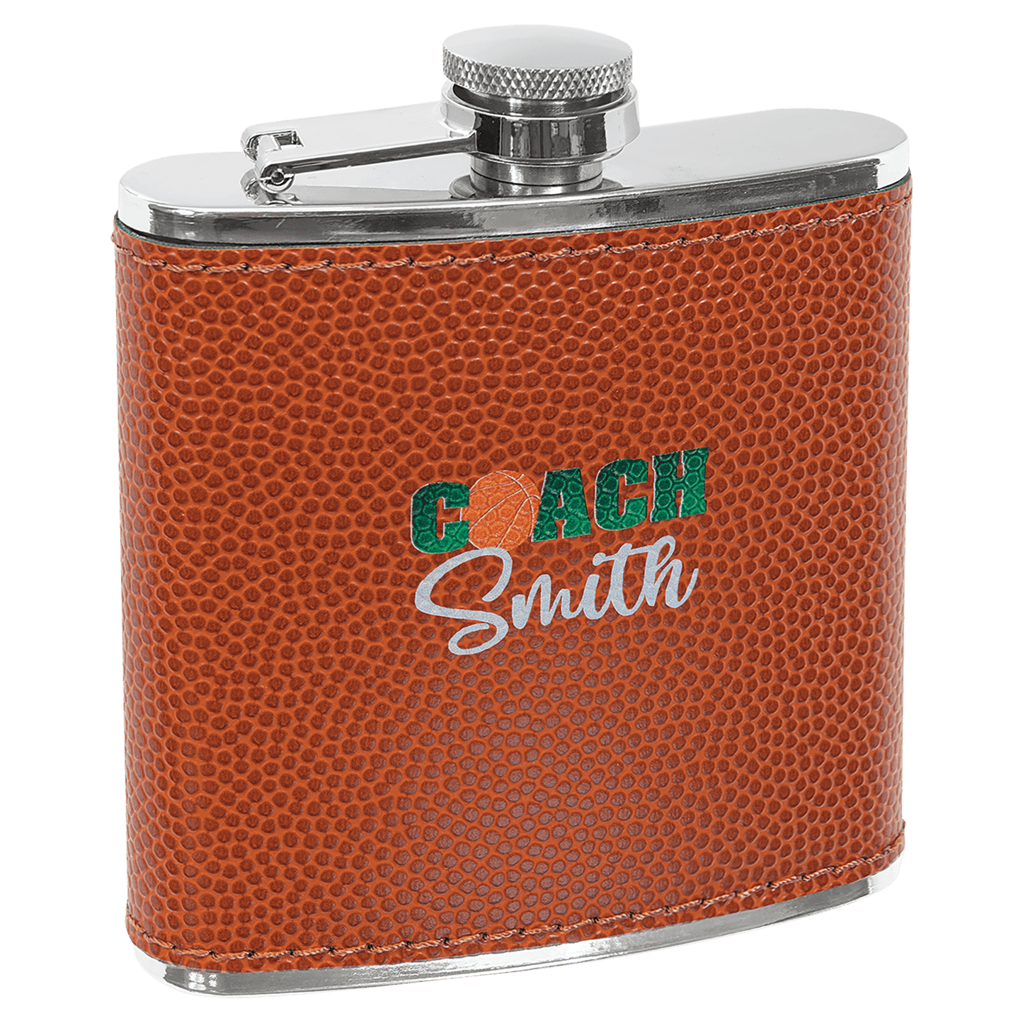 Basketball 6 oz laser engravable leatherette flask personalized gift