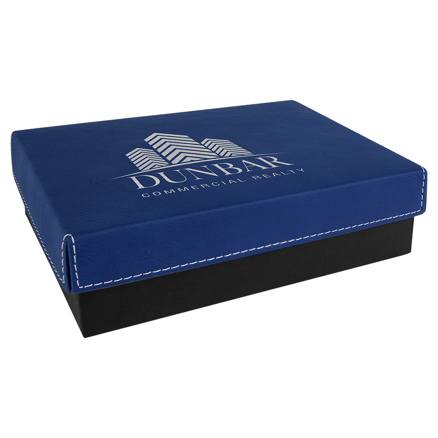 Blue/Silver 7 3/8" x 5 3/4" laser engravable leatherette gift box personalized presentation