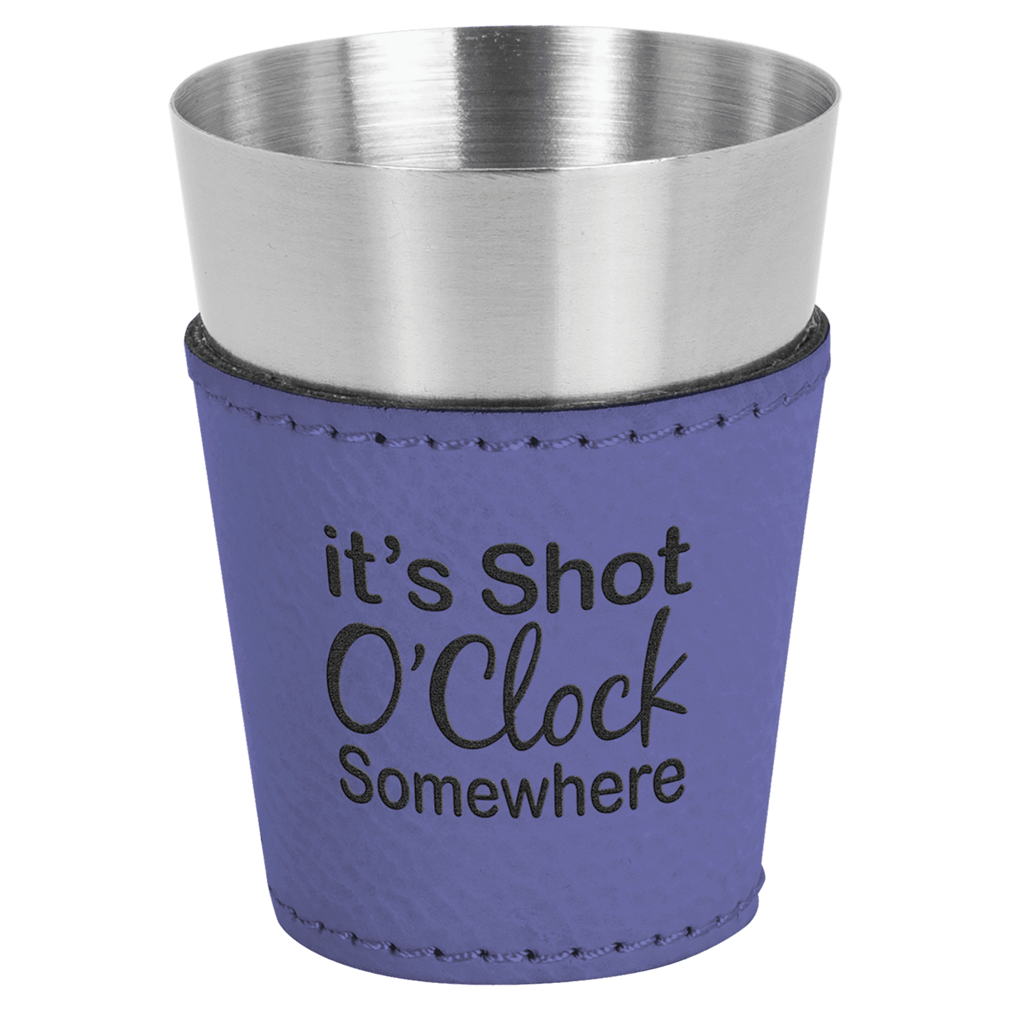Purple 2" laser engravable leatherette shot glass personalized gift