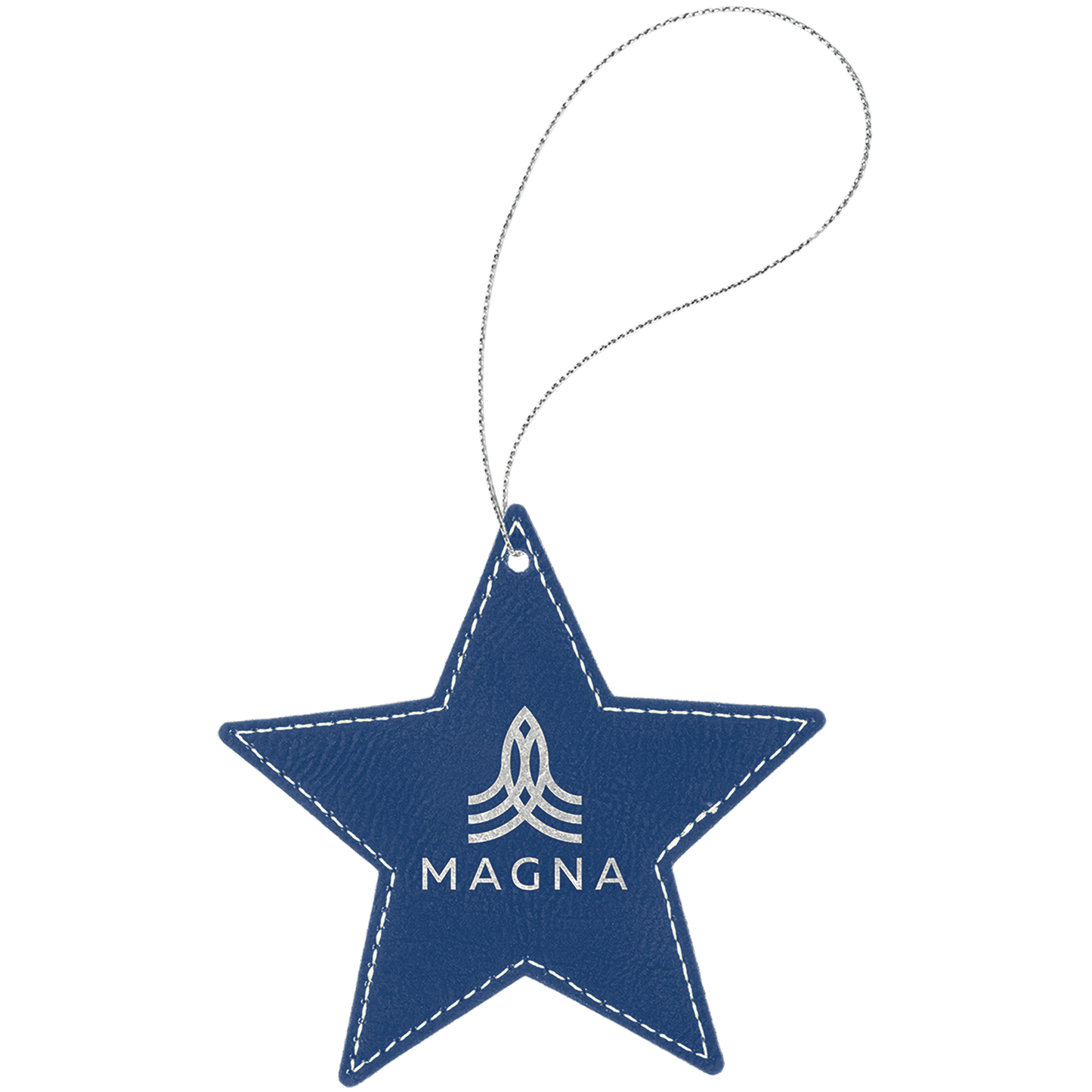 Blue/Silver Silver Laserable Leatherette Star Ornament with String