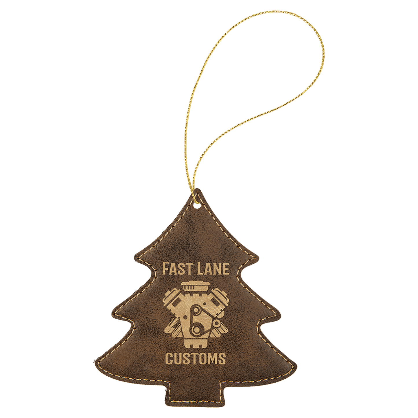Rustic/Gold Laserable Leatherette Tree Ornament with Gold String