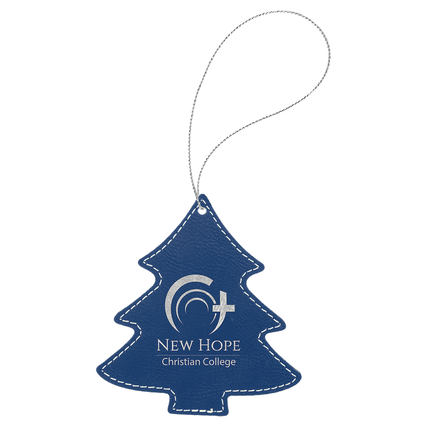 Blue/Silver Laserable Leatherette Tree Ornament with Silver String