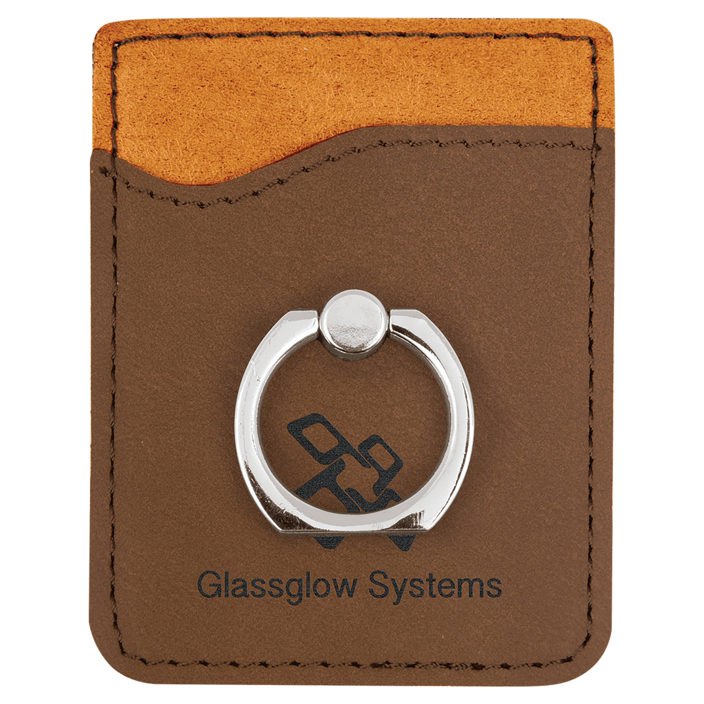 Dark Brown Laserable Leatherette Phone Wallet with Silver Ring