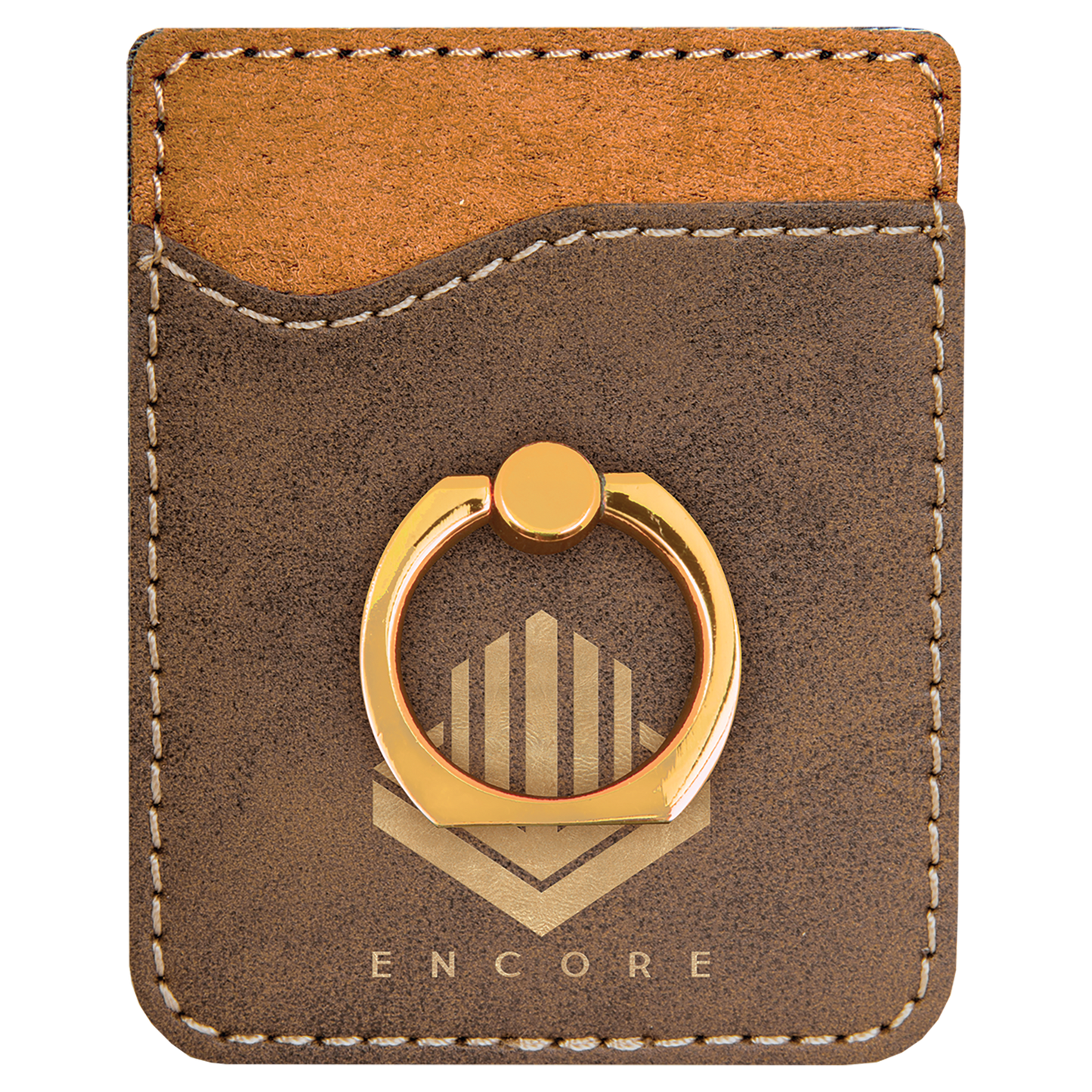Rustic/Gold Laserable Leatherette Phone Wallet with Gold Ring