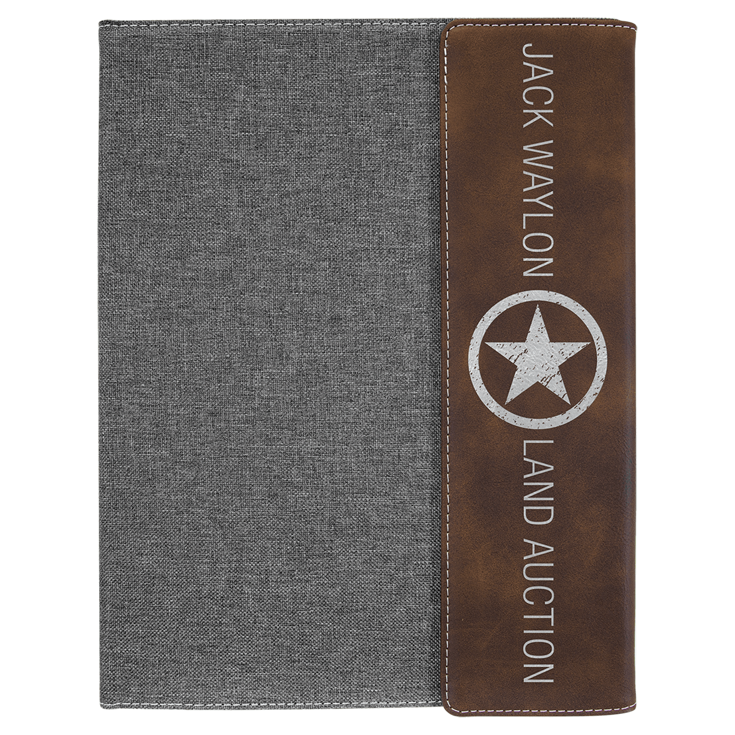 9 1/2"x12" Rustic/Silver Laserable Leatherette/Gray Canvas Portfolio w/Notepad