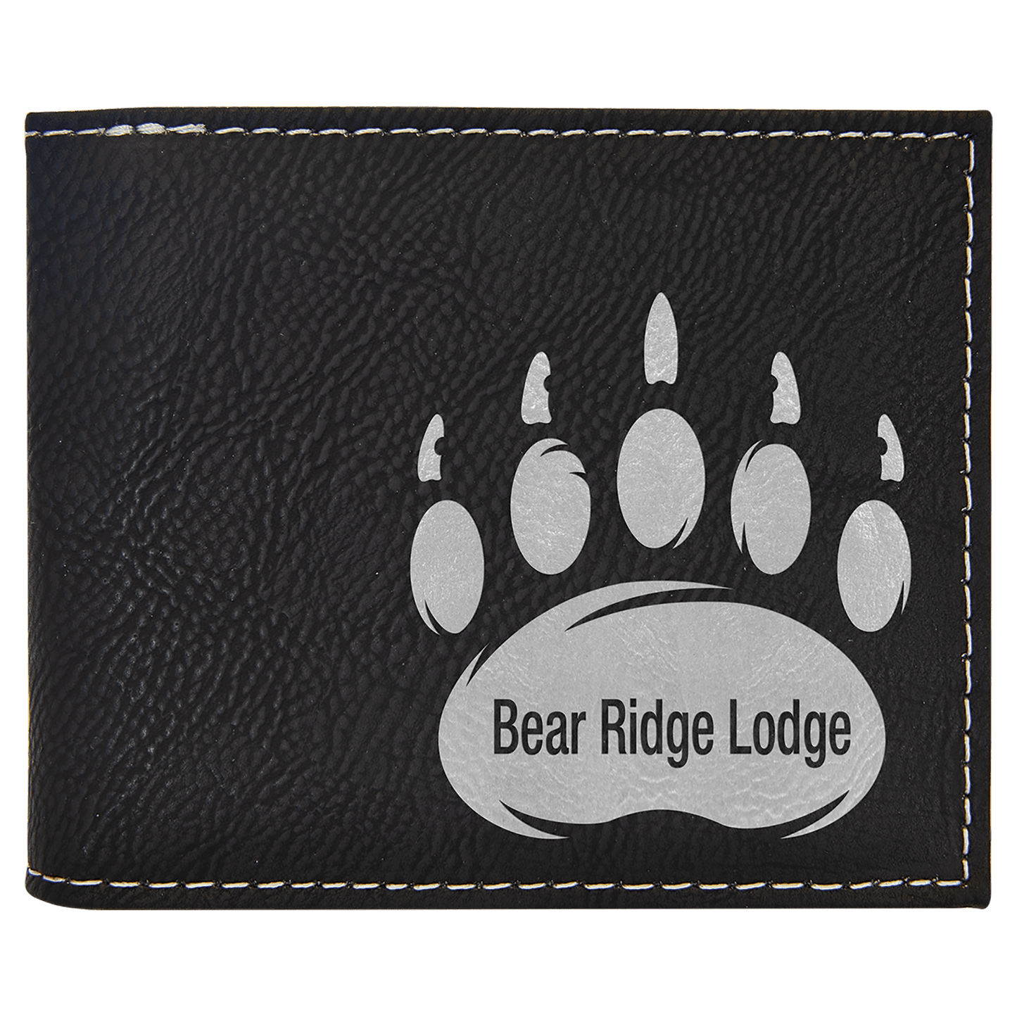 Black/Silver Laserable Leatherette Bi-Fold Wallet w/Flip ID Display