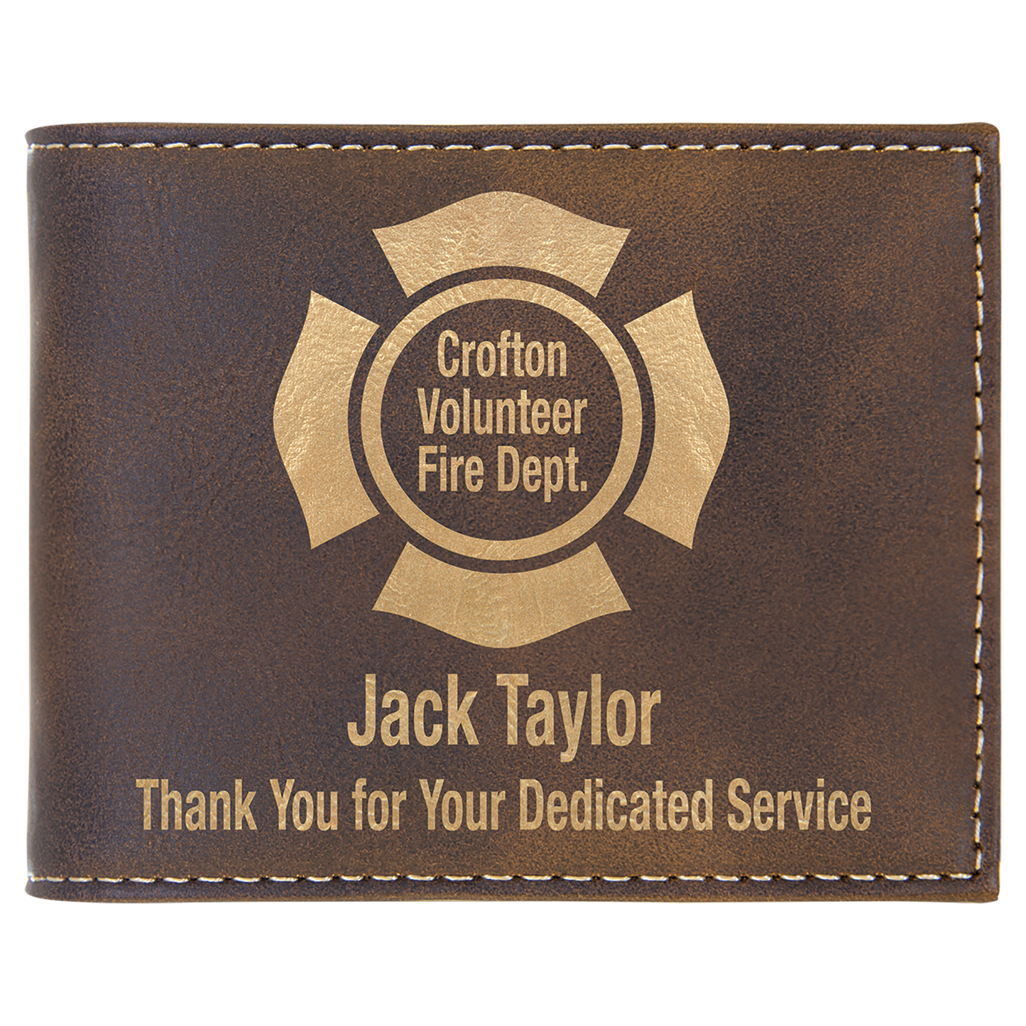 Rustic/Gold Laserable Leatherette Bi-Fold Wallet w/Flip ID Display