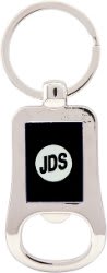 2 1/8" Silver/Black Laserable Bottle Opener Keychain