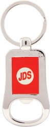 2 1/8" Silver/Red Laserable Bottle Opener Keychain