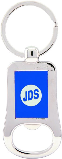 2 1/8" Silver/Blue Laserable Bottle Opener Keychain