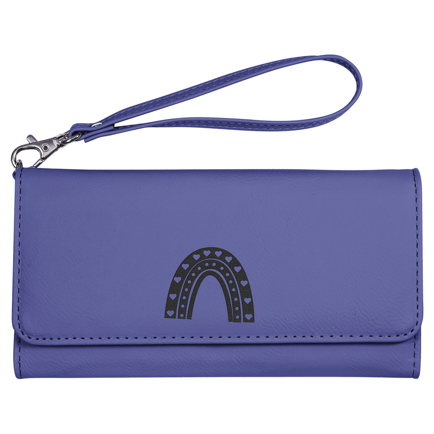 7 1/2" x 4" Purple Laserable Leatherette Wallet with Strap