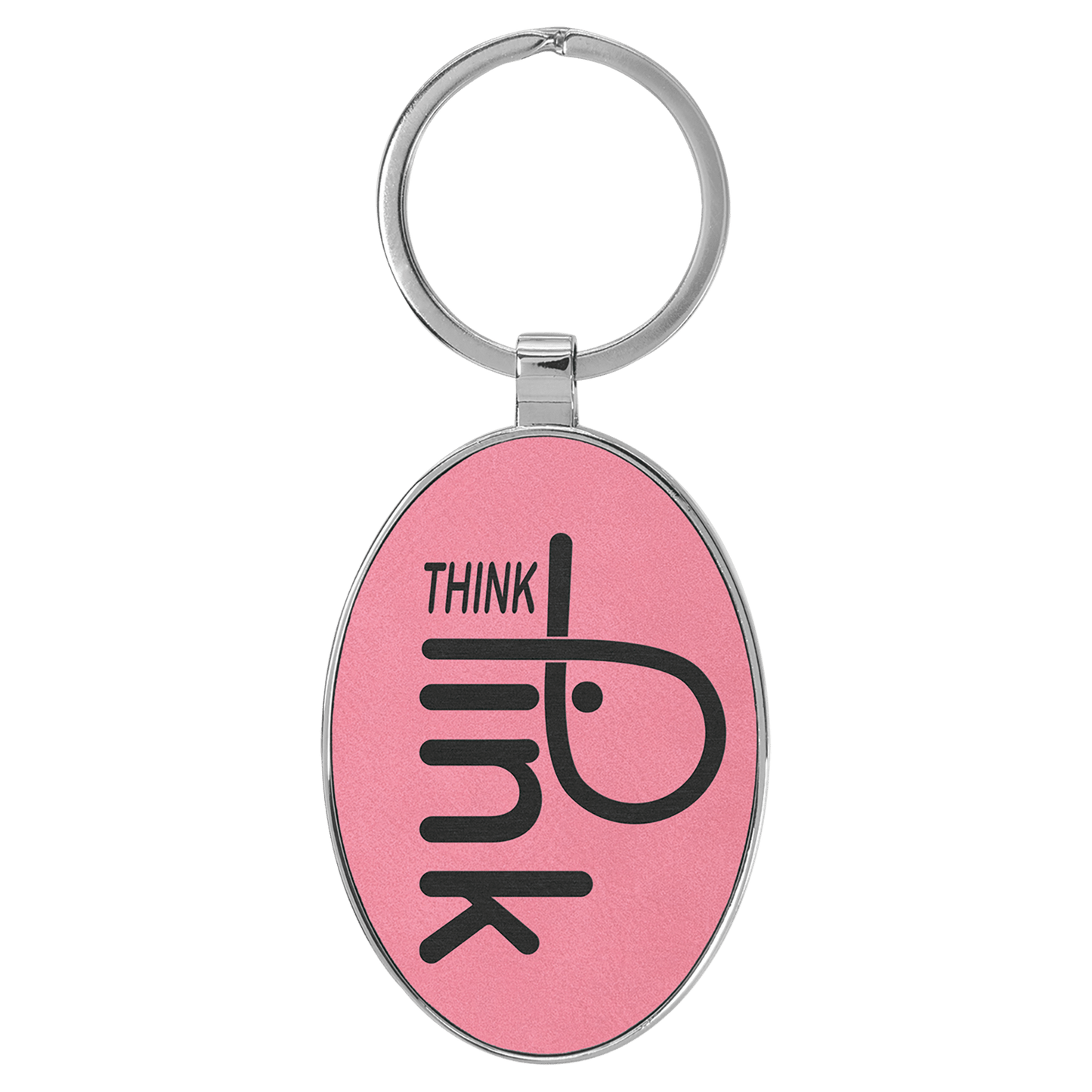 3" x 1 3/4" Laserable Leatherette/Metal Pink Oval Keychain