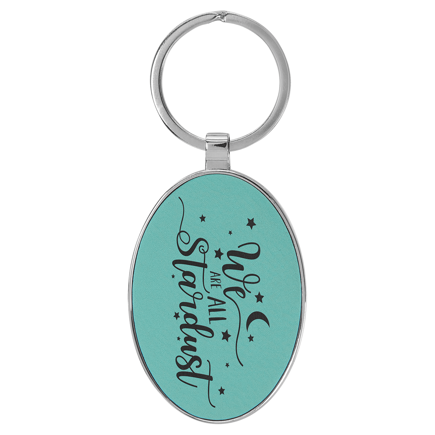 3" x 1 3/4" Laserable Leatherette/Metal Teal Oval Keychain