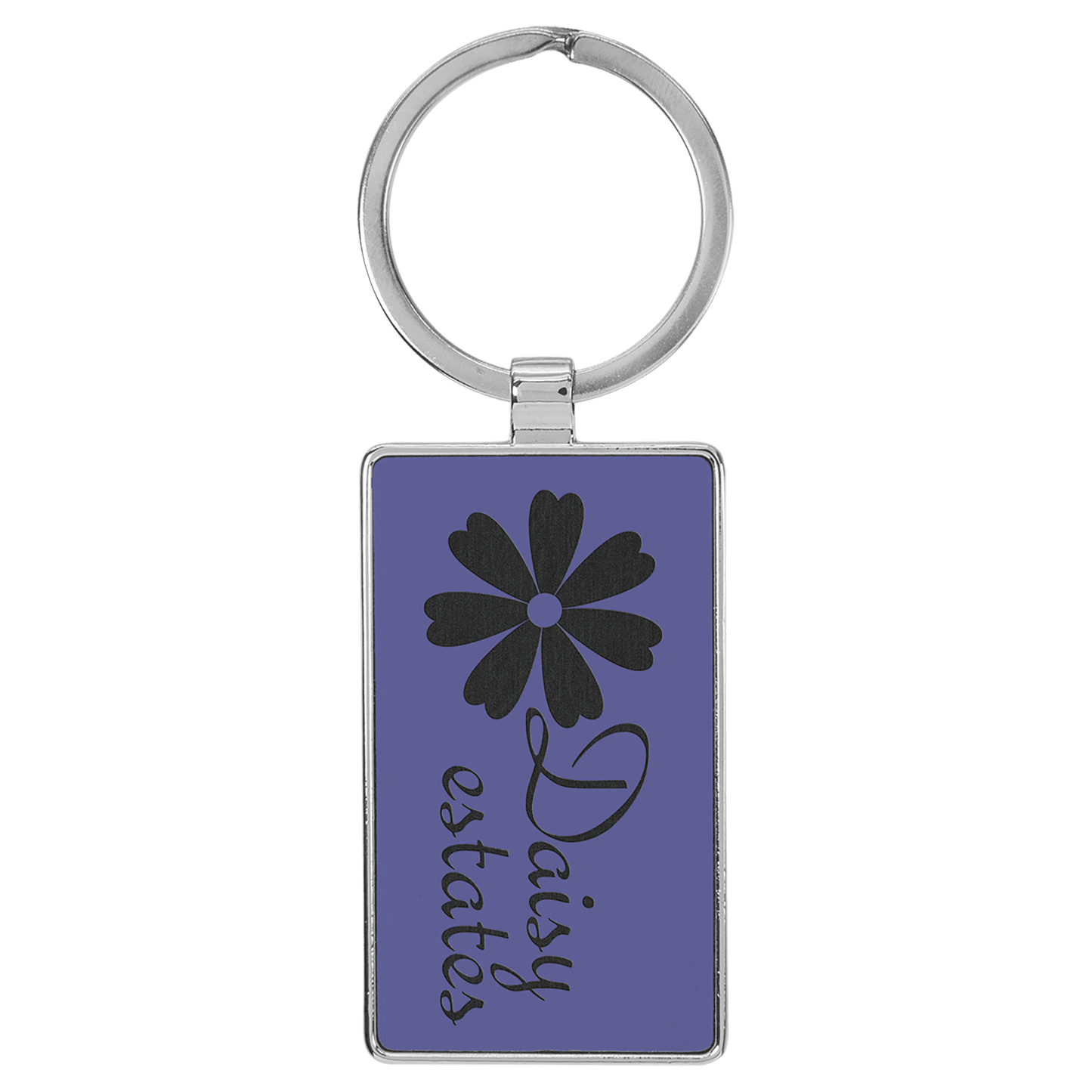 Purple 2 3/4" x 1 1/4" Laserable Leatherette/Metal Rectangle Keychain