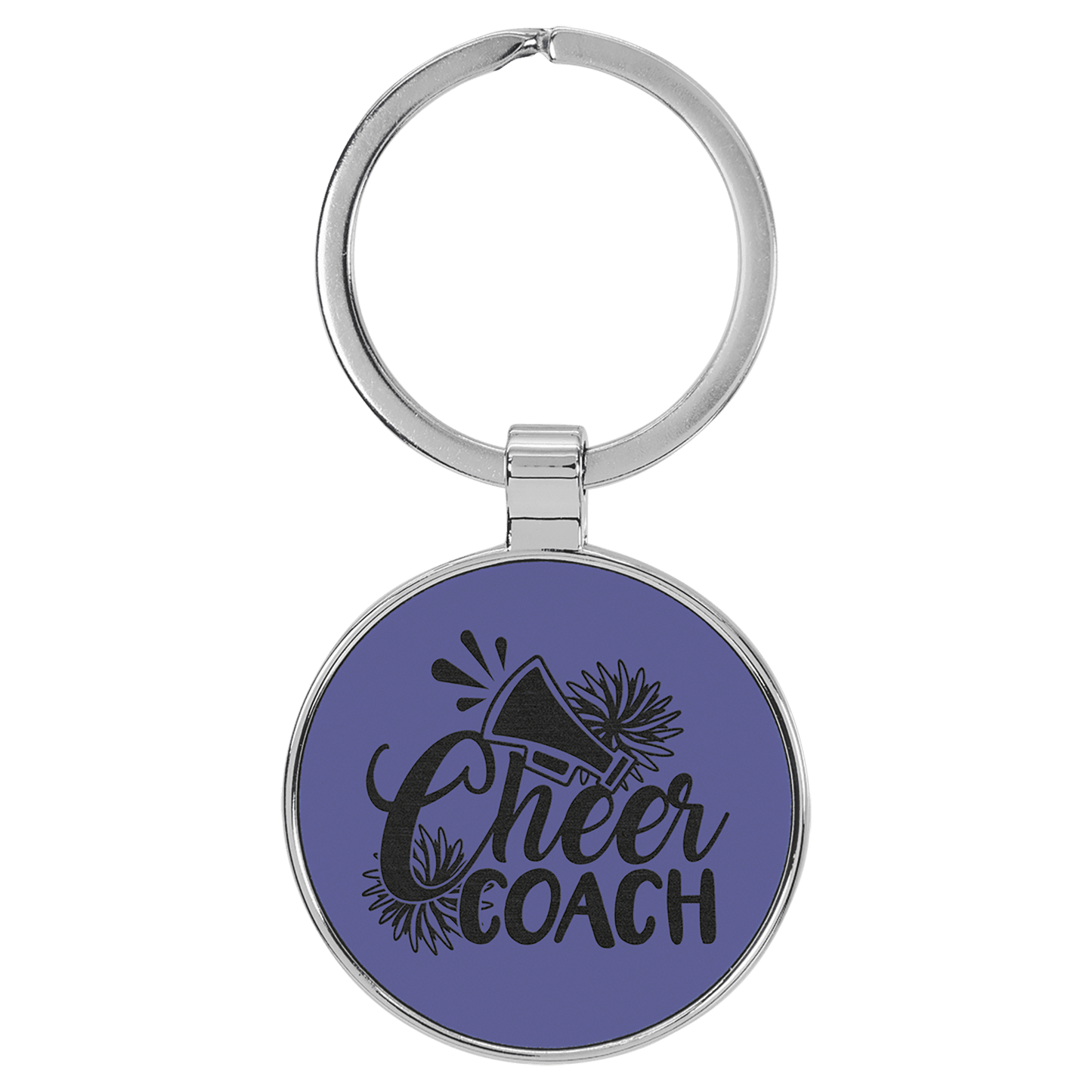 1 1/2" Laserable Leatherette/Metal Purple Round Keychain