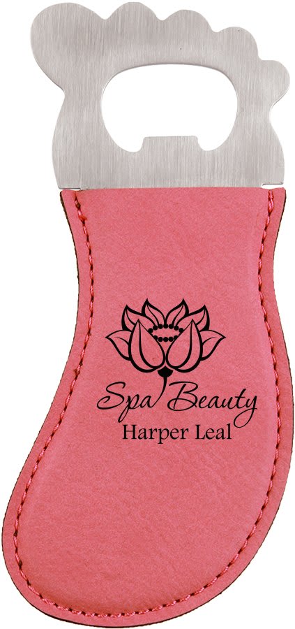 Pink Laserable Leatherette Foot Shaped Bottle Opener with Magnet