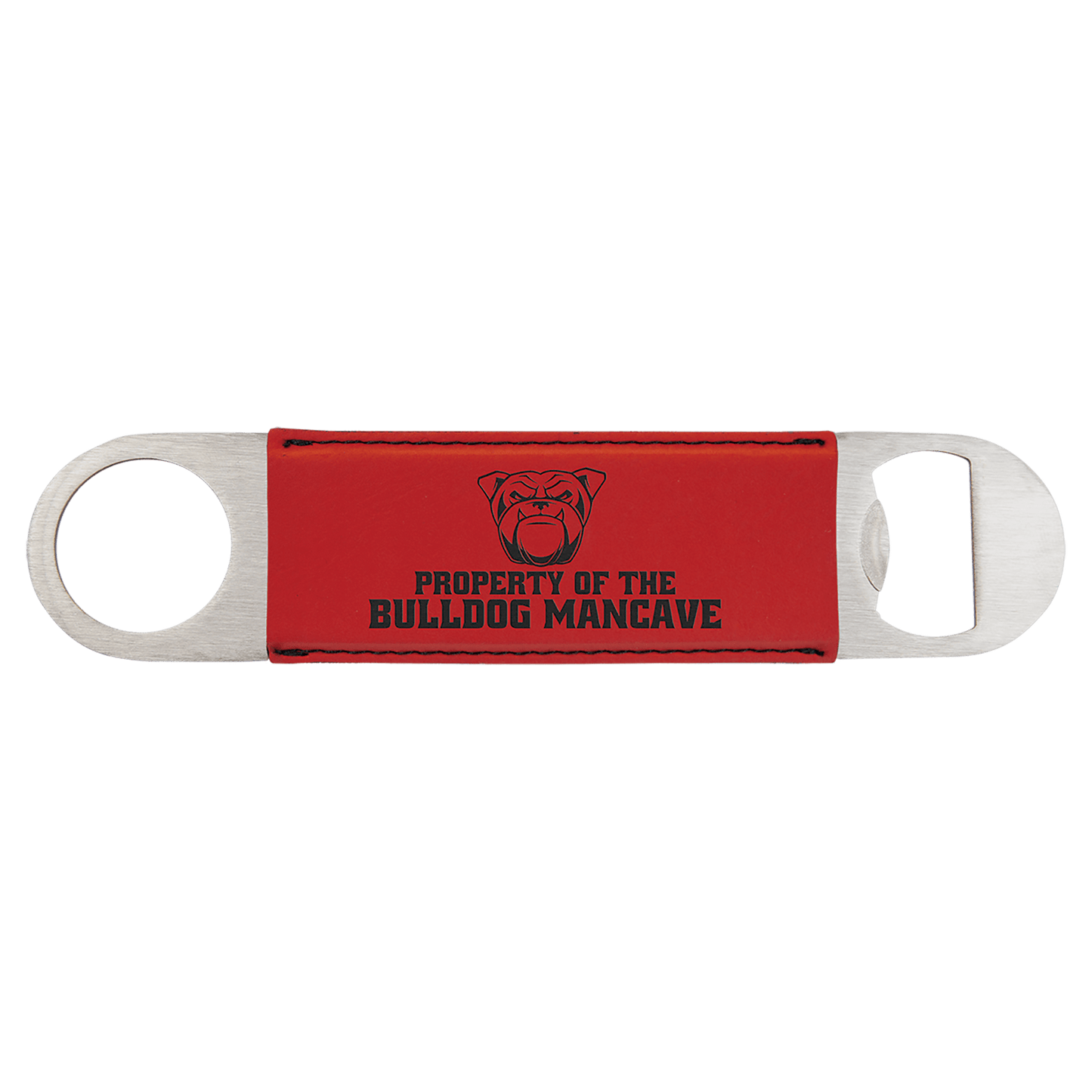 1 1/2" x 7" Red Laserable Leatherette Bottle Opener