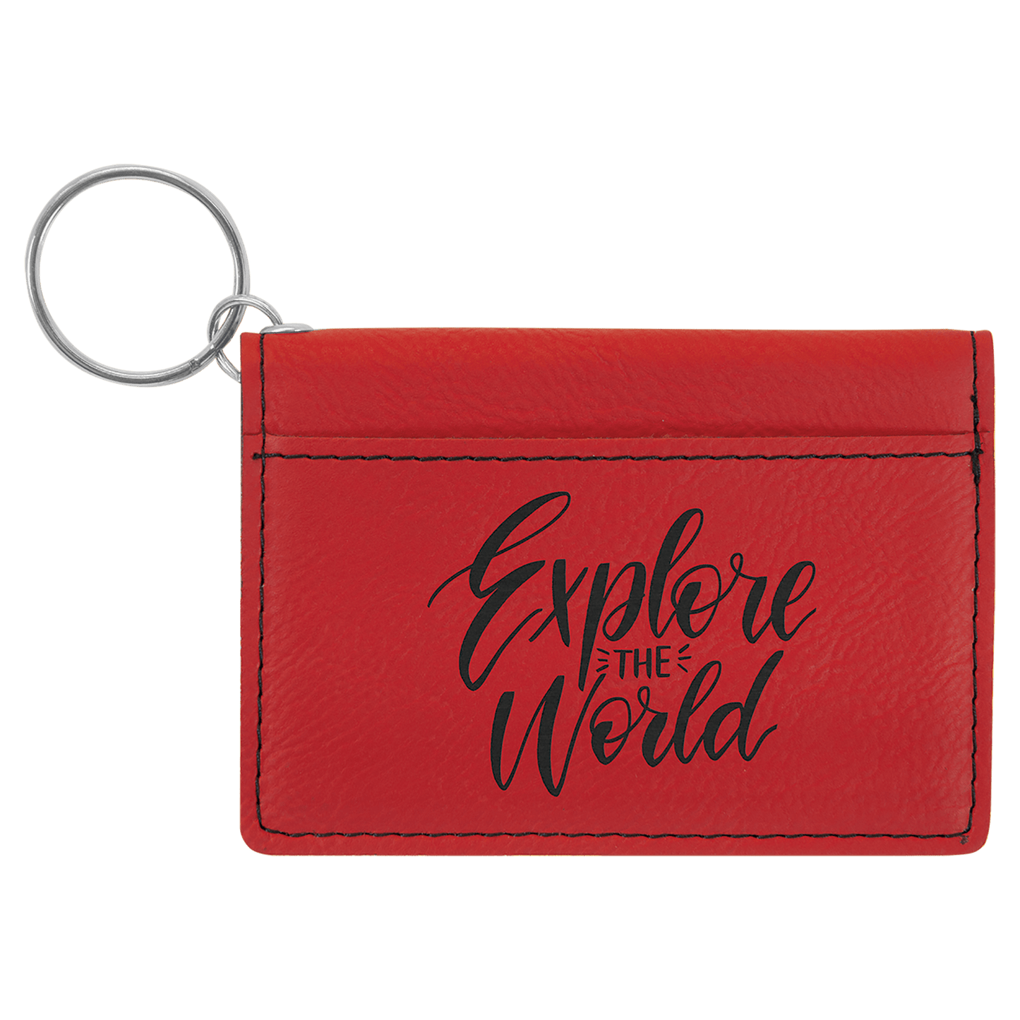 Red 4 1/4" x 3" laser engravable leatherette id holder personalized gift