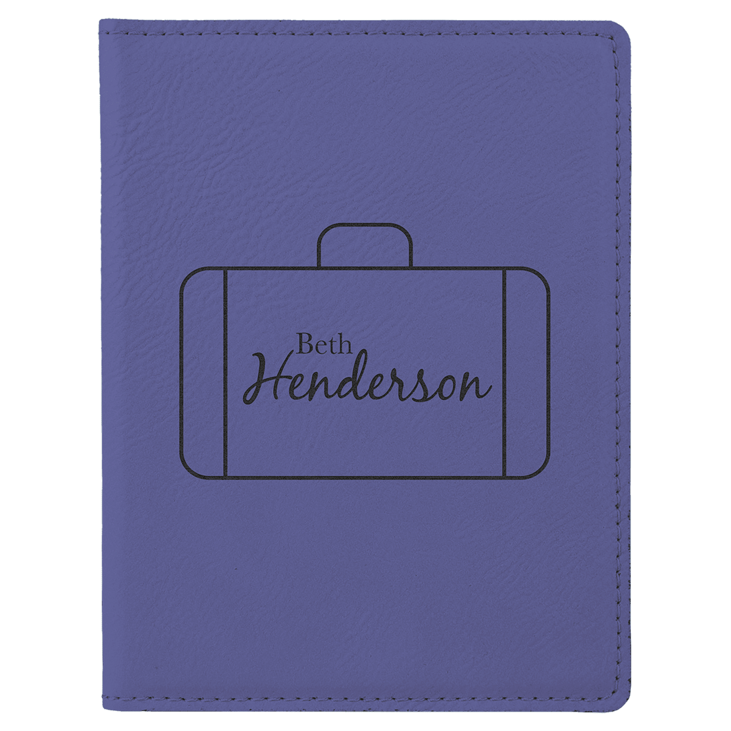 Purple 4 1/4" x 5 1/2" laser engravable leatherette passport holder personalized gift