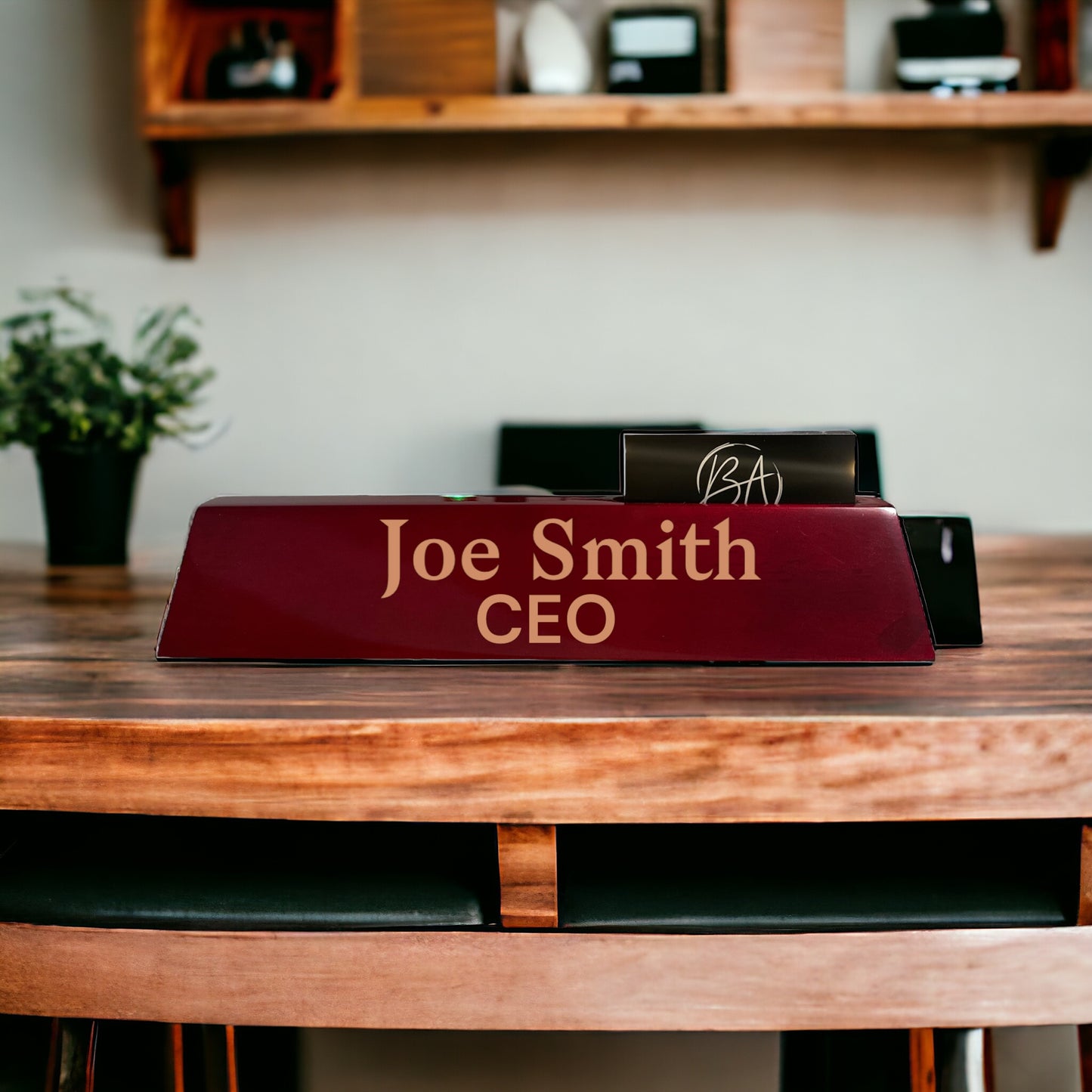 10 1/2" Rosewood Piano Finish Desk Wedge with Business Card Holder